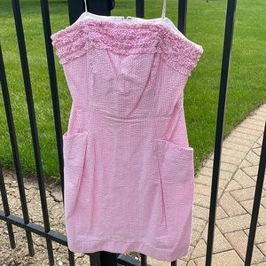 Lilly Pulitzer Pink Seersucker Strapless Dress